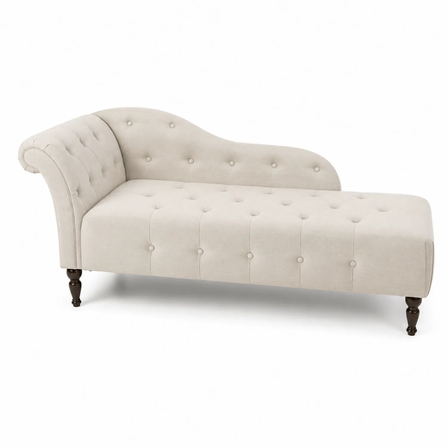 Chaise Longue Beige in Legno e Tessuto
