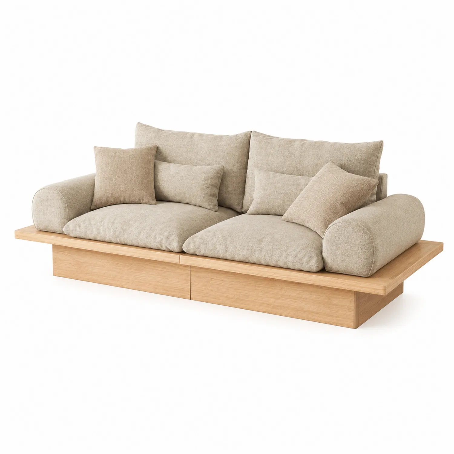 Divano a 3 posti in legno e lino color Beige