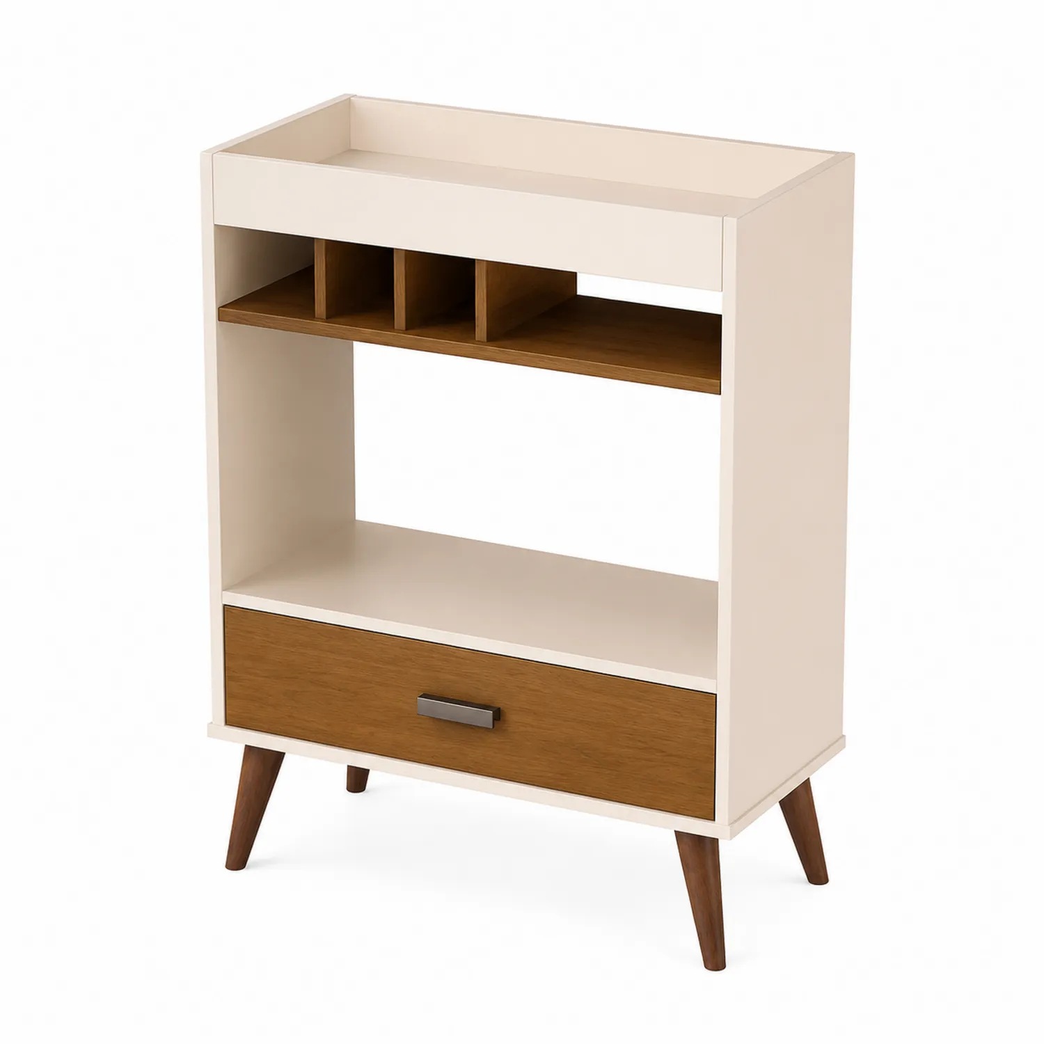Mobile Bar in Legno MDF e Legno Massello, Bianco e Rovere