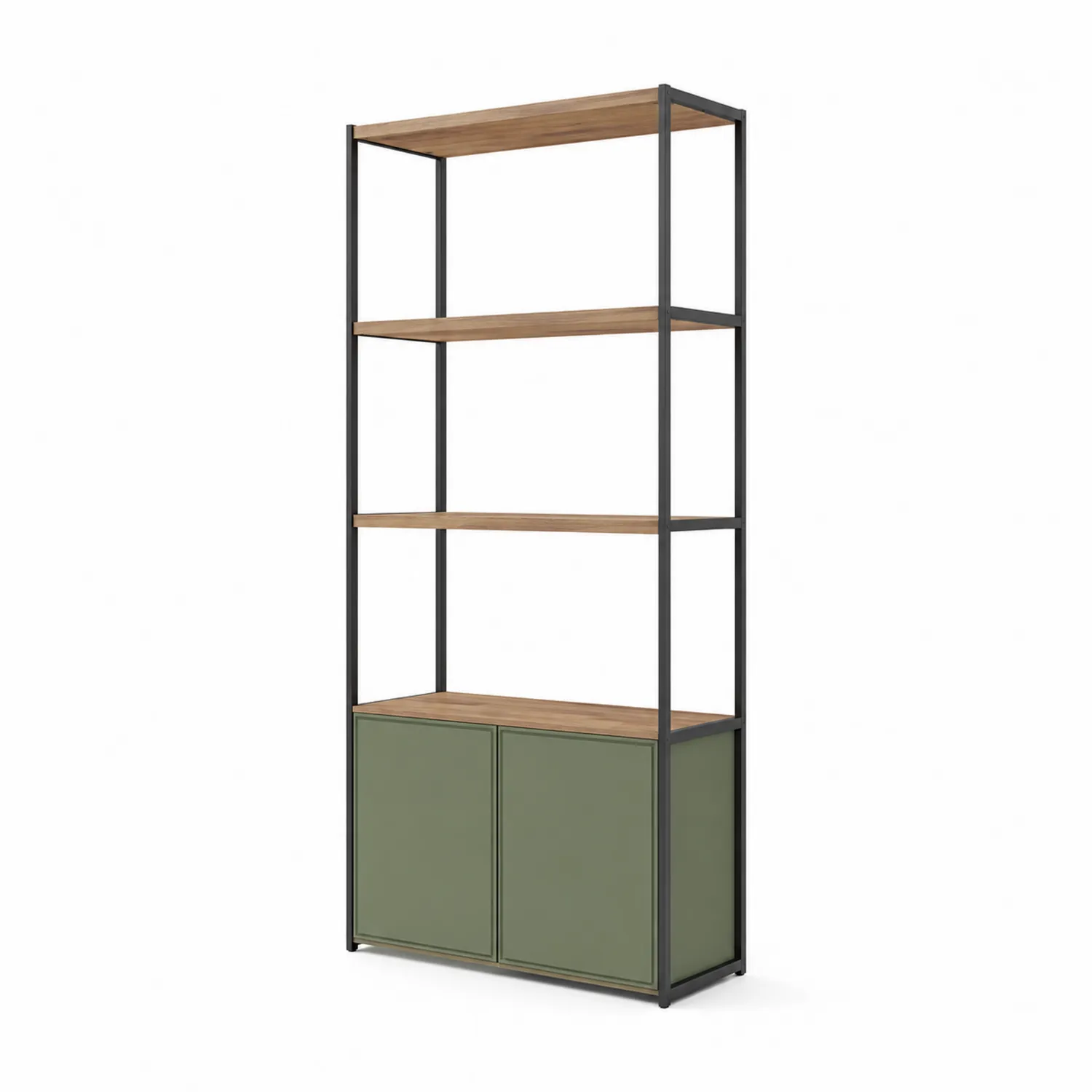 Scaffale in Legno e Metallo con Armadietto Verde