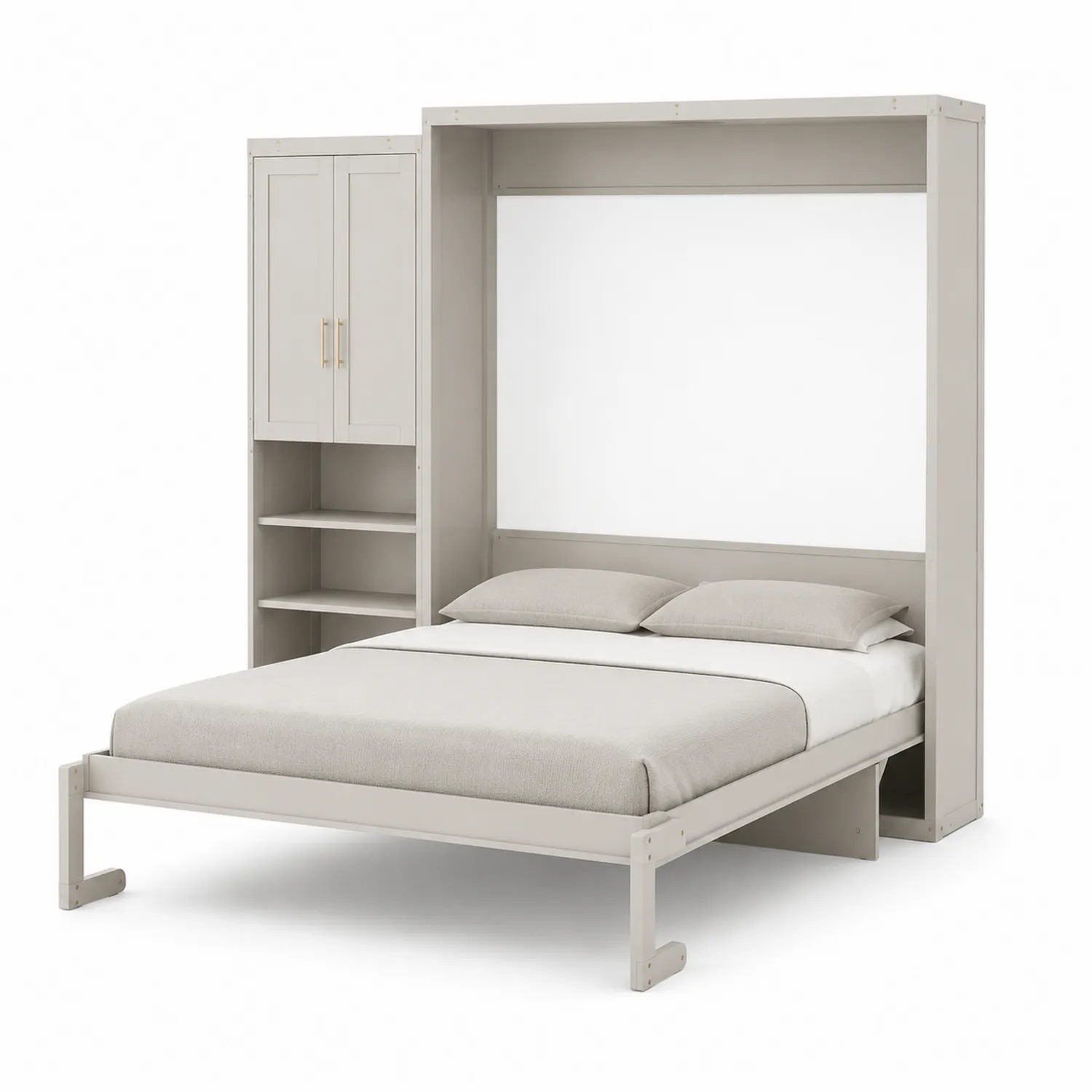 Letto a scomparsa matrimoniale in legno MDF con armadio e scaffale-Veltidorin