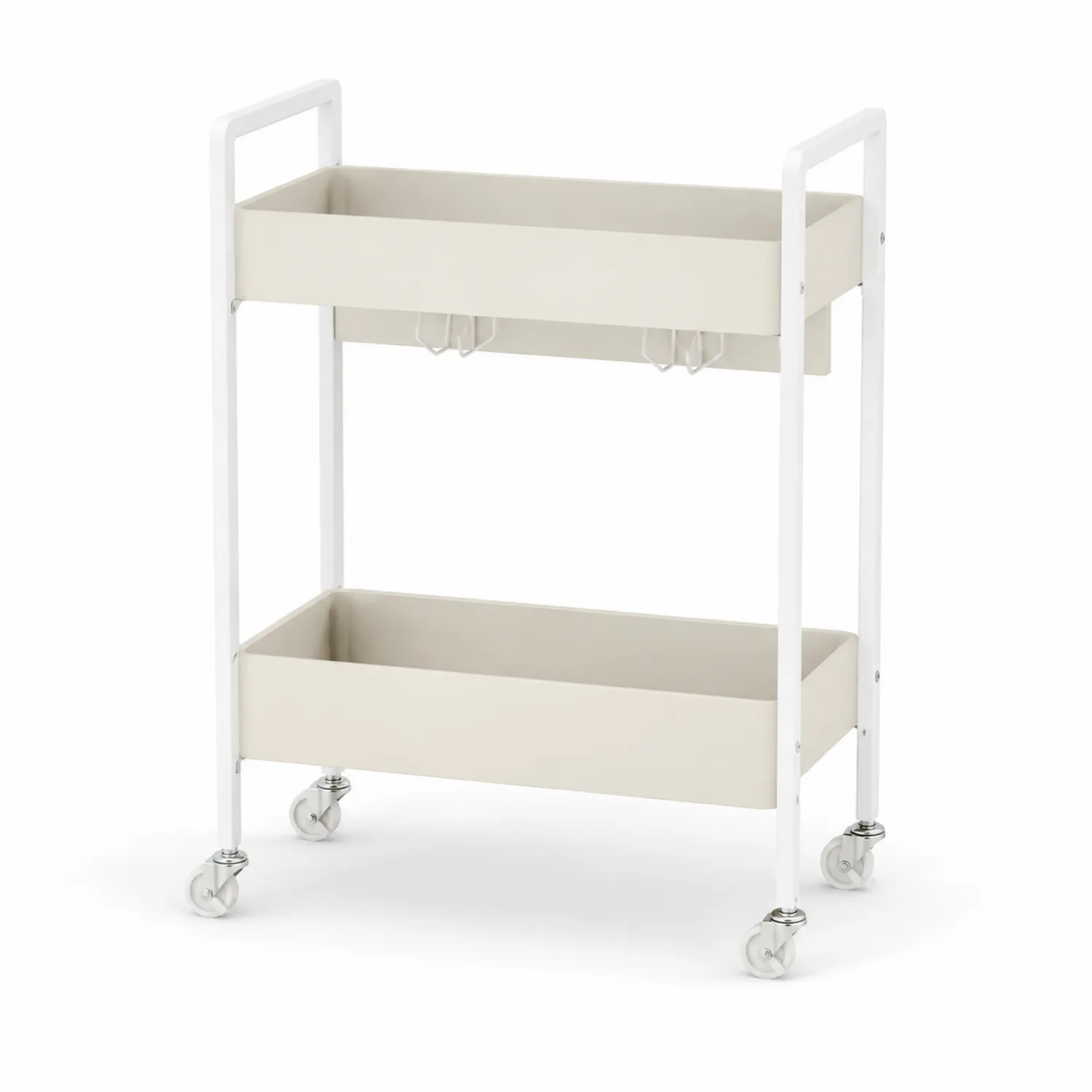 Carrello a Due Ripiani con Rotelle in Metallo Bianco-Veltidorin