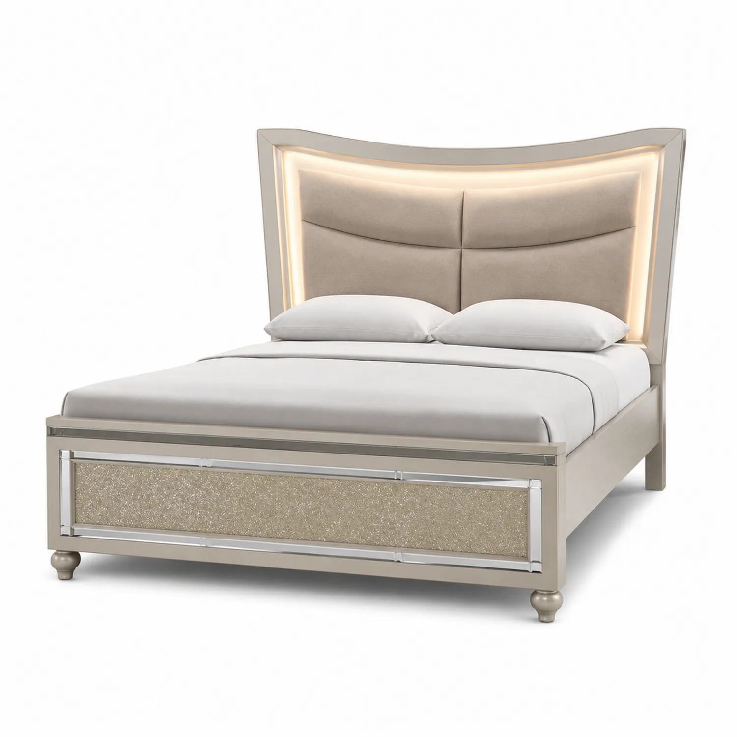 Letto matrimoniale in legno con testiera imbottita e LED-Veltidorin