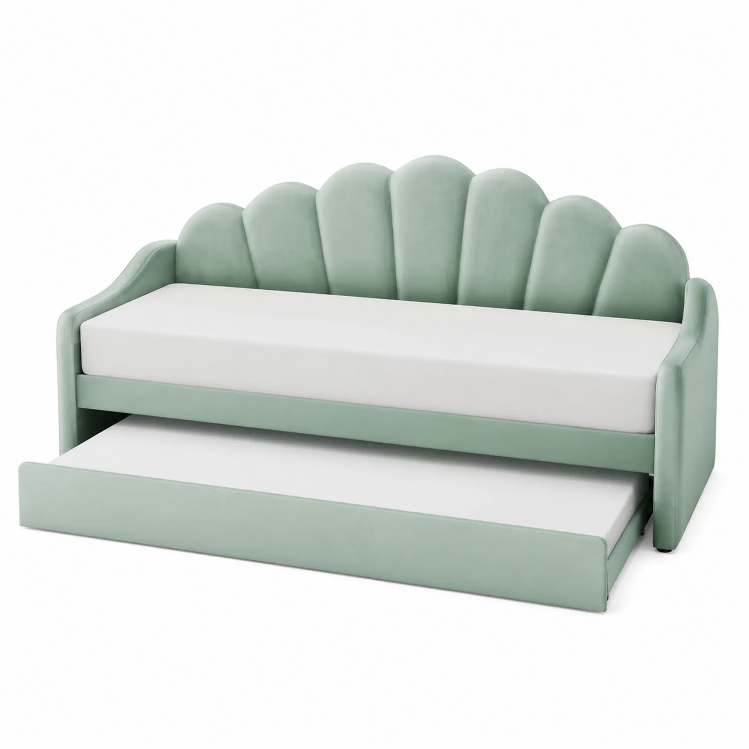 Divano Letto in Velluto Verde con Cassetto Estraibile-Veltidorin