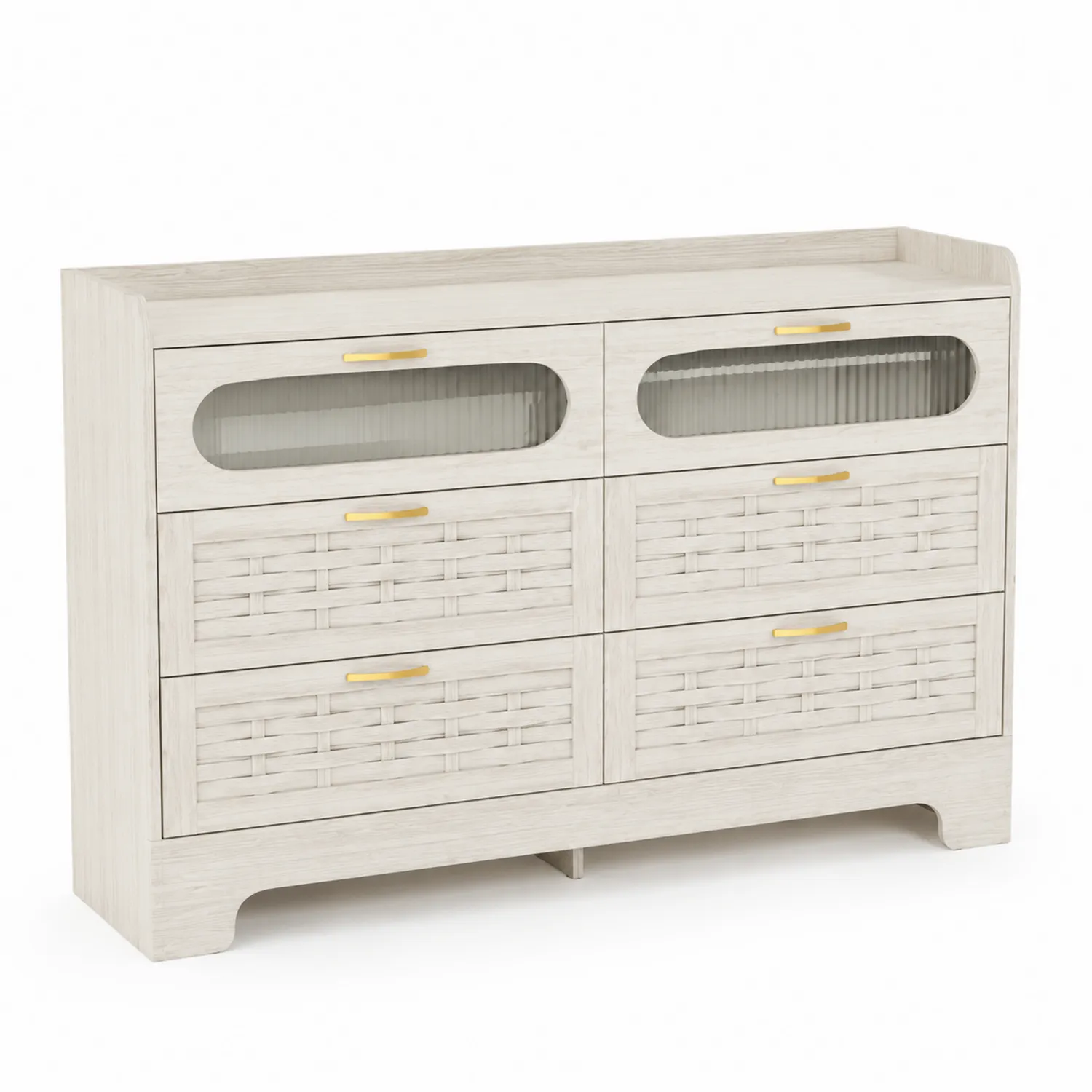 Cassettiera in Legno e Vetro Temperato a 6 Cassetti Crema-Veltidorin