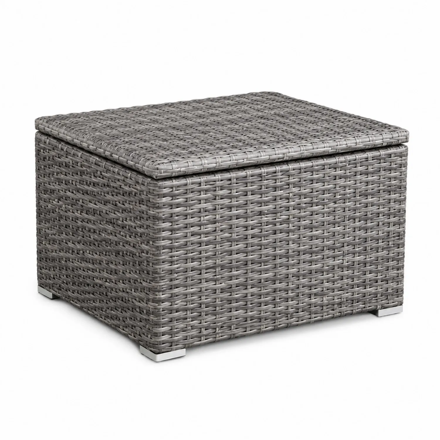 Tavolino da caffè quadrato in rattan sintetico grigio con contenitore-Veltidorin