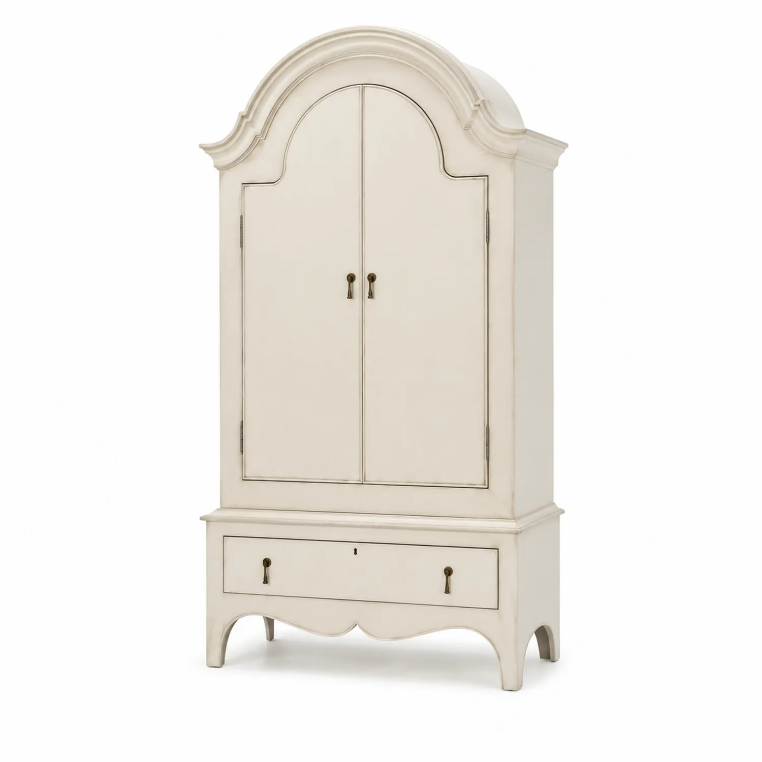 Armadio in Legno Bianco con Porte ad Arco e Cassetto-Veltidorin