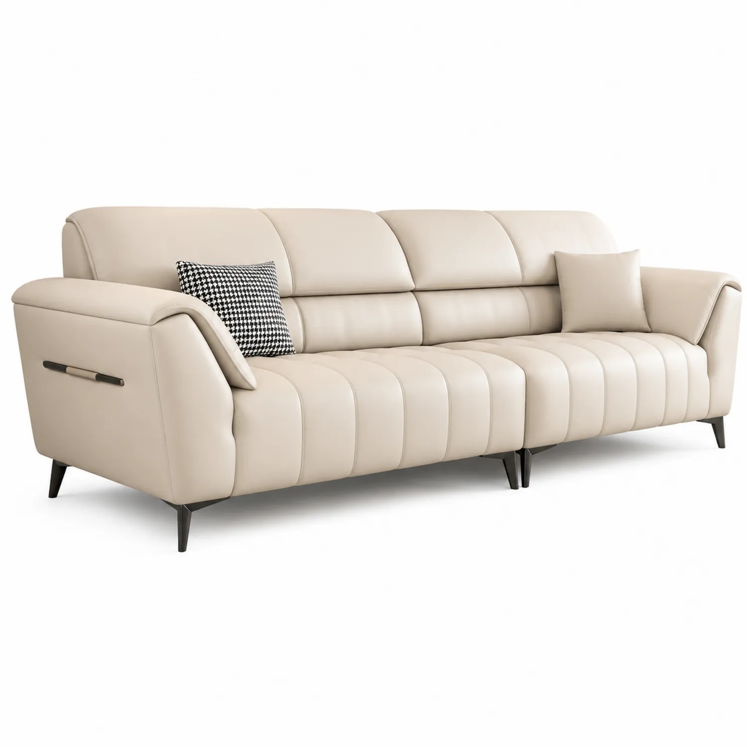 Divano 3 Posti in Ecopelle Beige con Cuscini Decorativi-Veltidorin