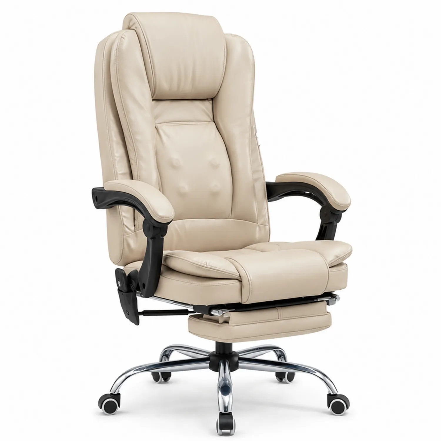 Sedia da ufficio in pelle sintetica beige con poggiapiedi-Veltidorin