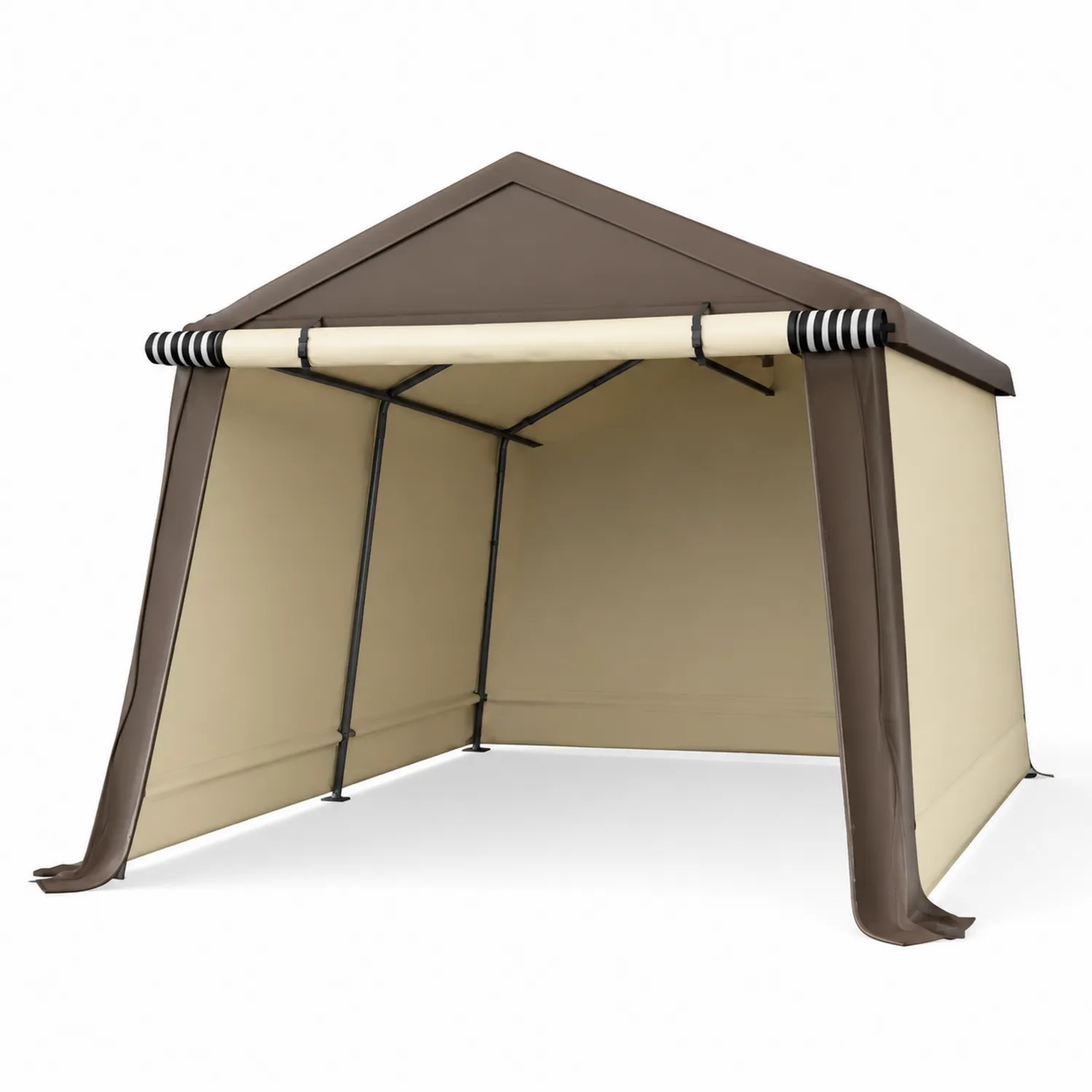 Tenda Auto in Tessuto Poliestere con Struttura in Acciaio Beige e Marrone 300x200x210 cm-Veltidorin