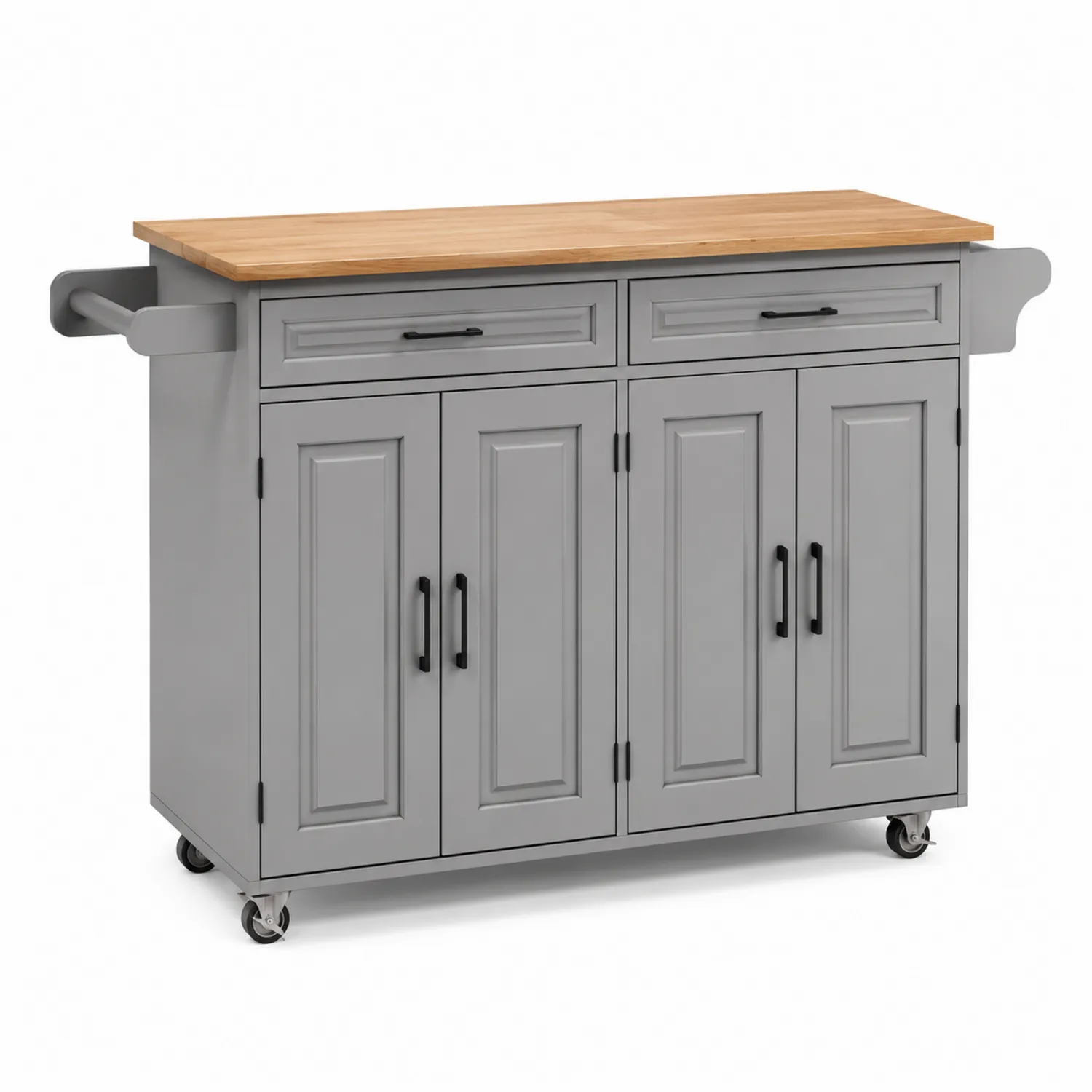 Carrello da Cucina in Legno di Teak e MDF Grigio-Veltidorin