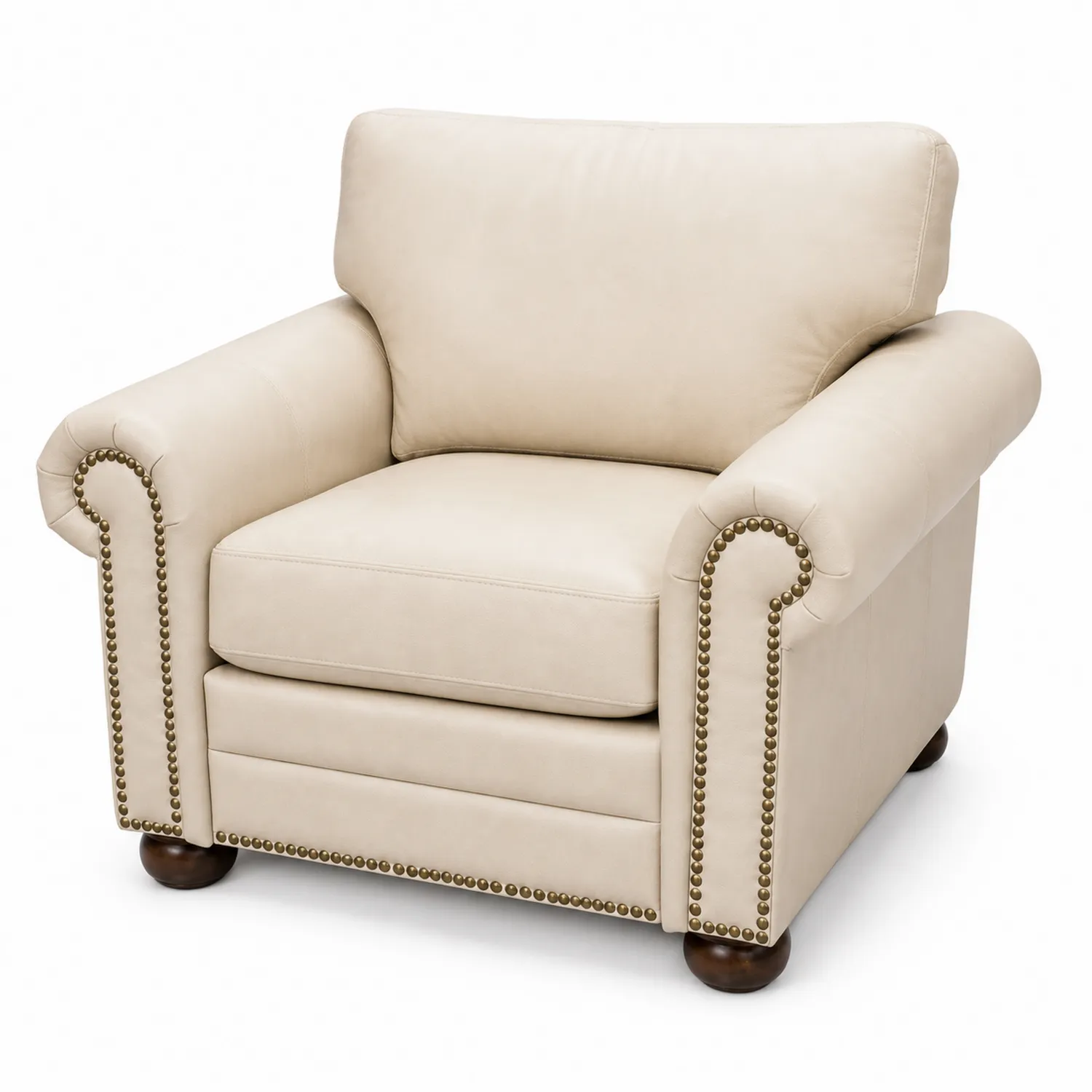 Poltrona in pelle con borchie decorative Beige-Veltidorin