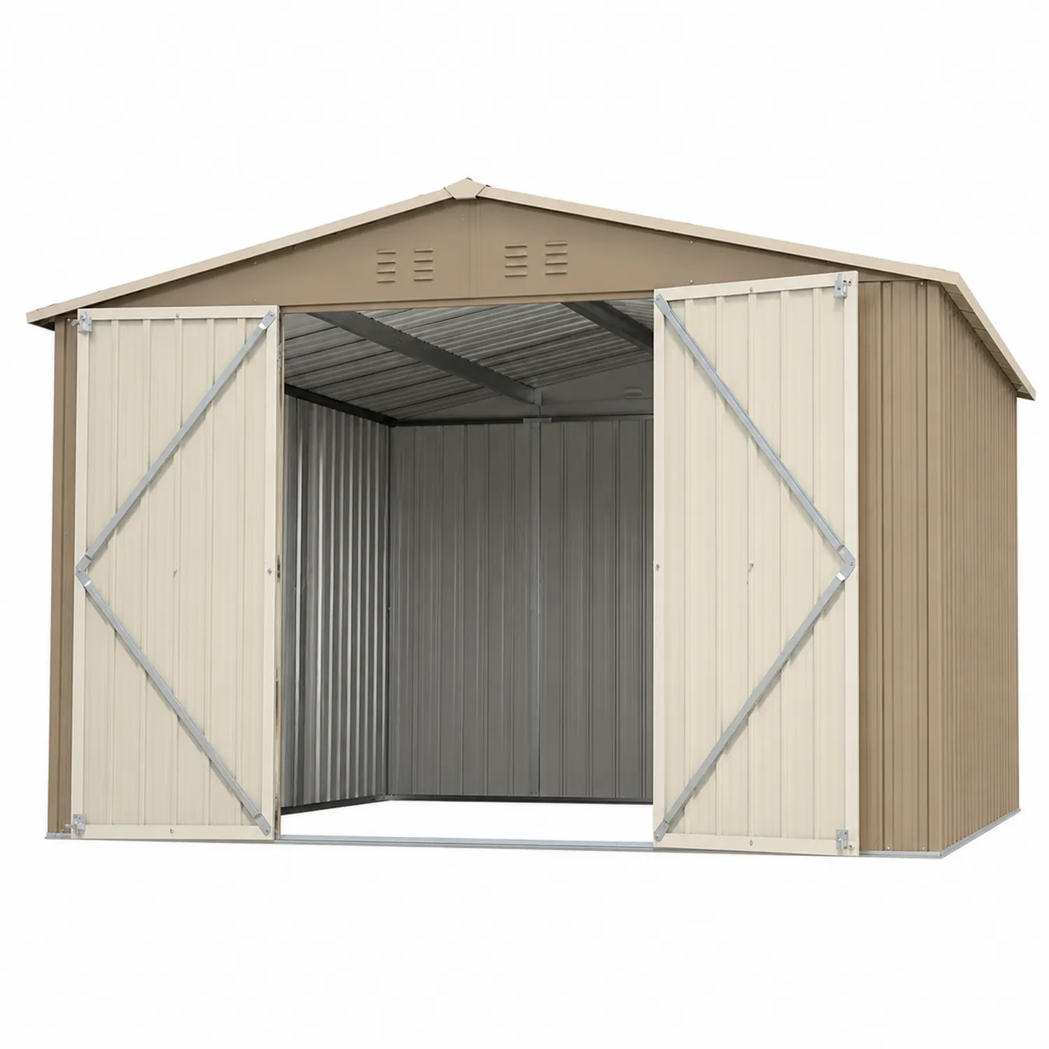 Capanno portaoggetti in metallo beige con porte scorrevoli-Veltidorin