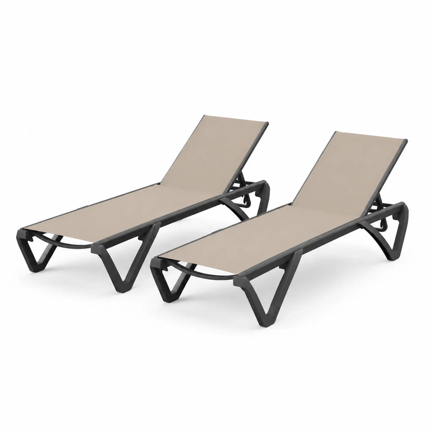 Set di 2 lettini prendisole in metallo e tessuto beige-Veltidorin