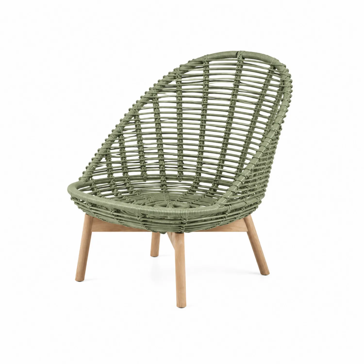 Poltrona in Rattan Sintetico con Gambe in Legno-Veltidorin