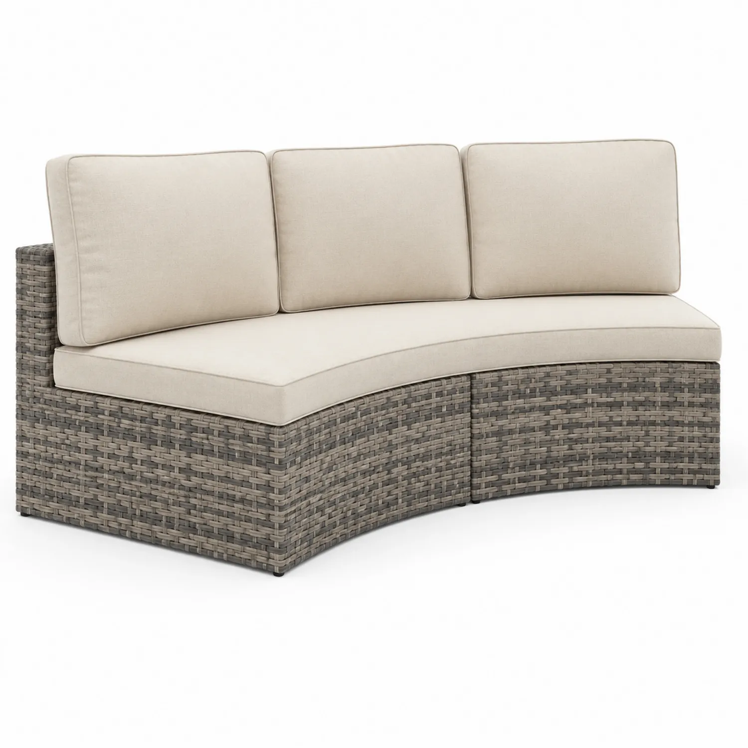 Divano Modulare Curvo in Rattan Sintetico con Cuscini Crema-Veltidorin