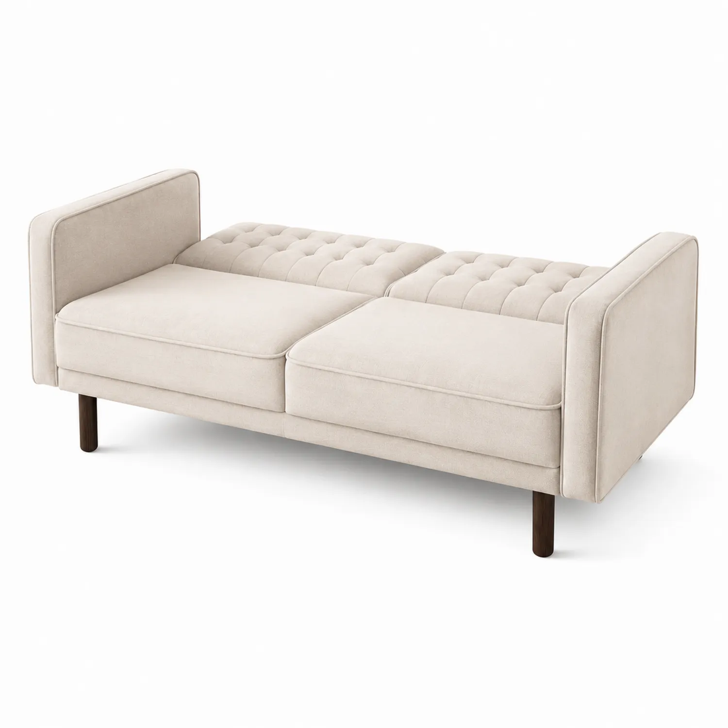Divano Letto in Tessuto Beige con Gambe in Legno-Veltidorin