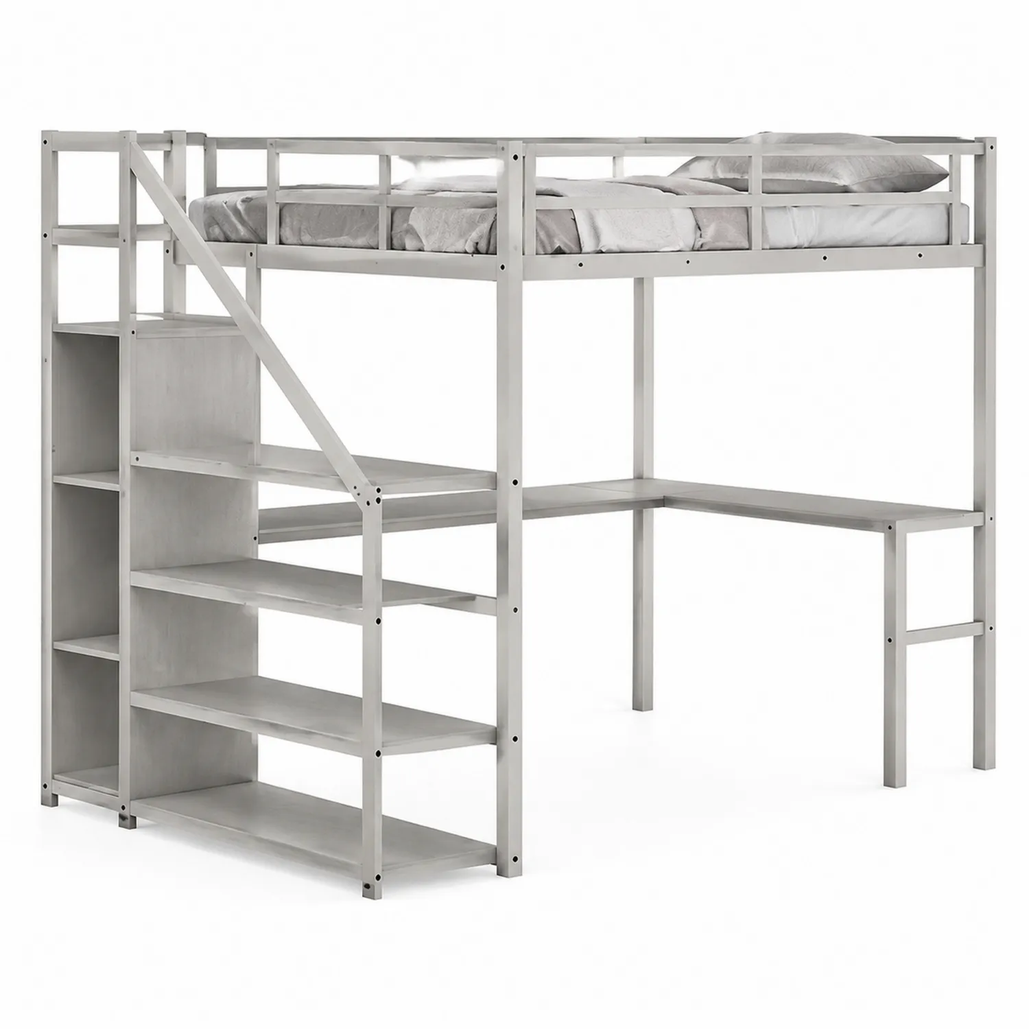 Letto a Soppalco con Scrivania e Scaffali in Metallo Grigio 200x90x180 cm-Veltidorin