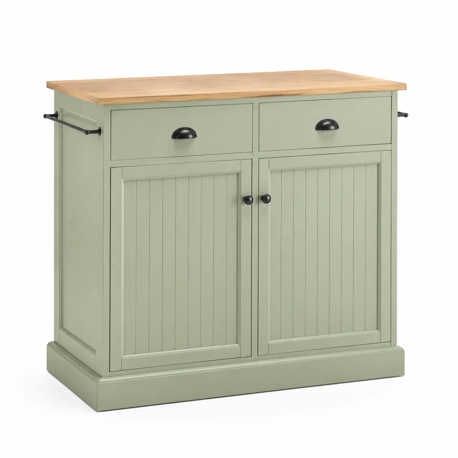 Credenza in Legno di Pino con Piano in Quercia Verde Salvia 90x40x85 cm-Veltidorin