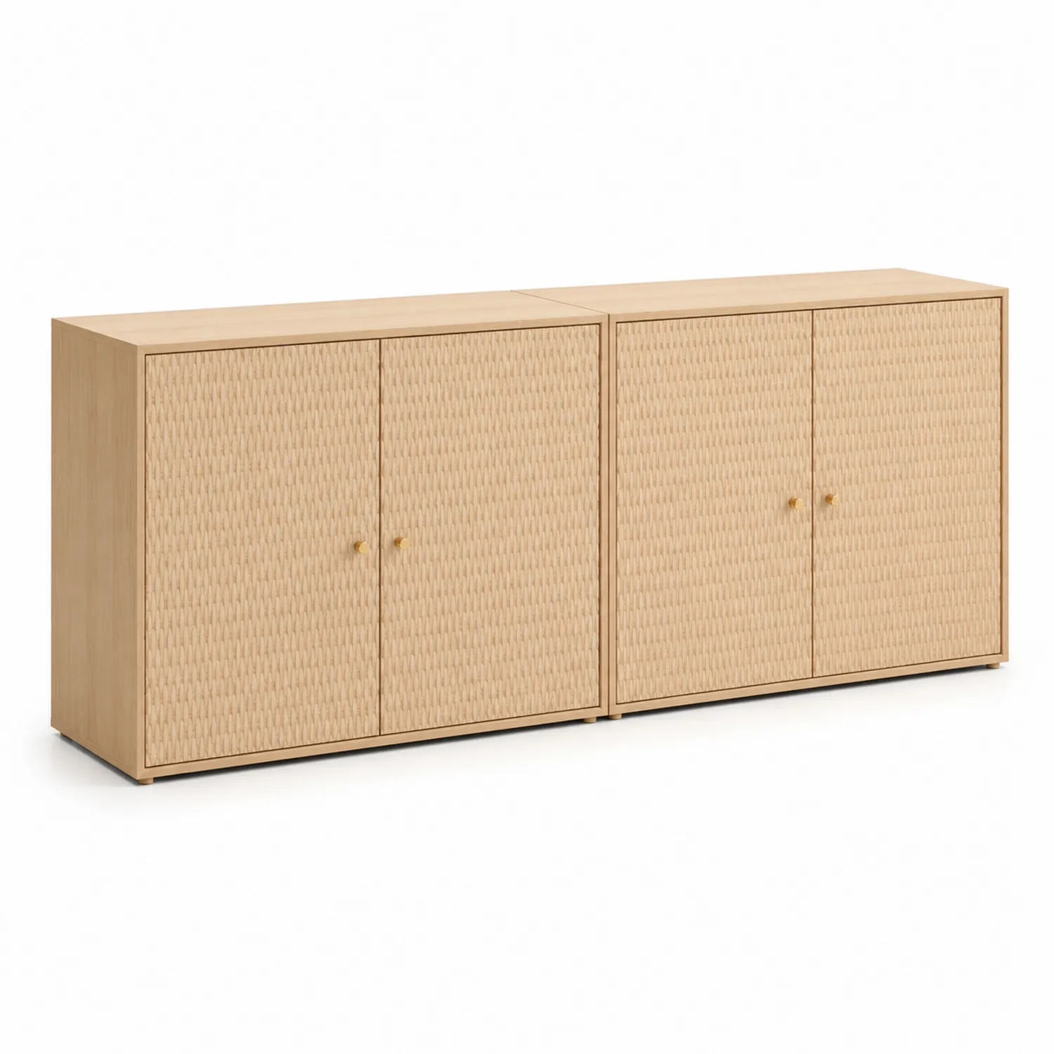 Credenza rettangolare in legno con ante in tessuto intrecciato 200x40x80 cm-Veltidorin