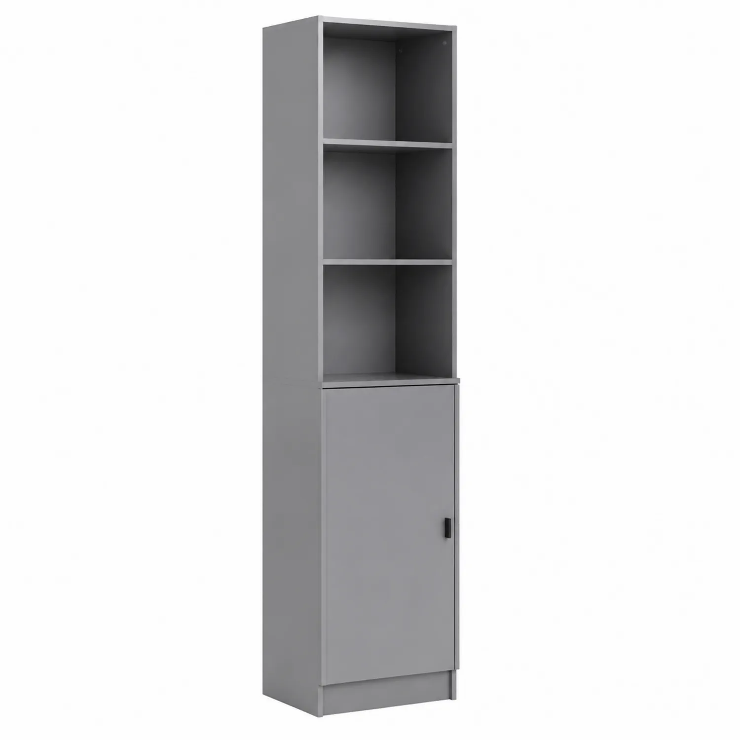 Libreria alta in legno composito grigio con scaffali e anta-Veltidorin
