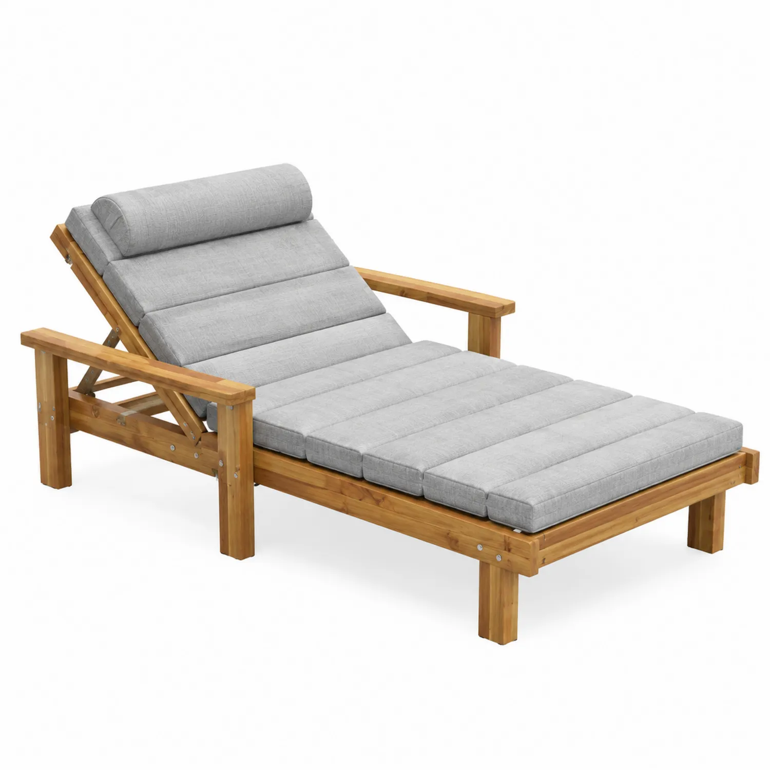 Lettino prendisole in legno teak con cuscino grigio-Veltidorin