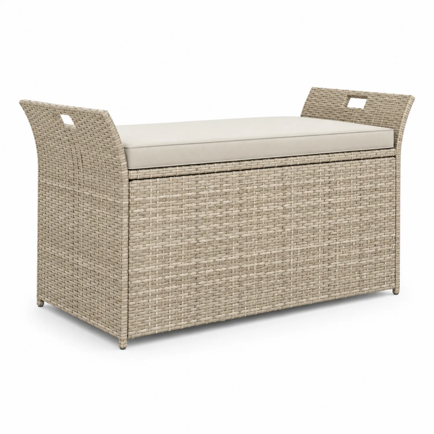 Cassapanca in rattan sintetico con cuscino beige 120x50x60 cm-Veltidorin