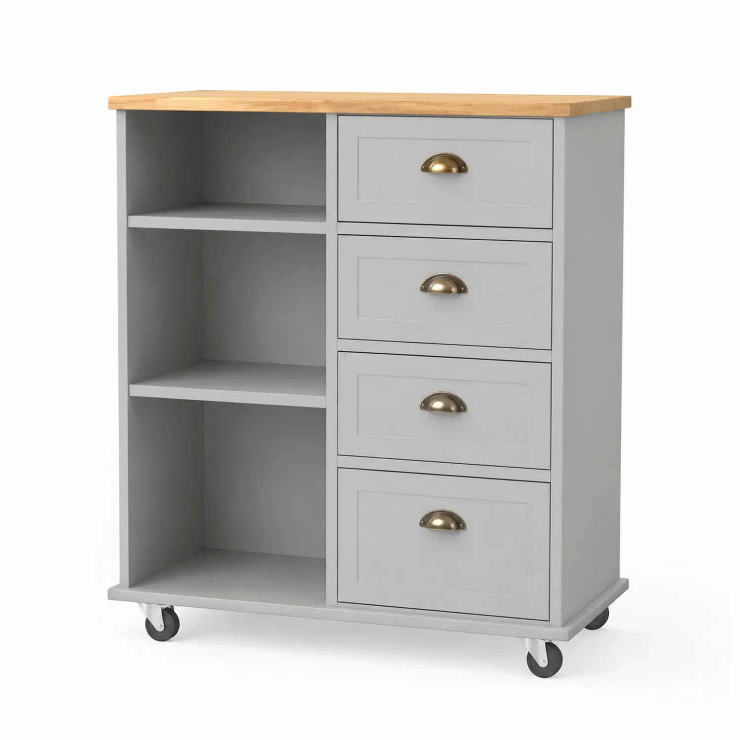 Carrello da Cucina Grigio in MDF e Rovere con Ruote e Cassetti-Veltidorin