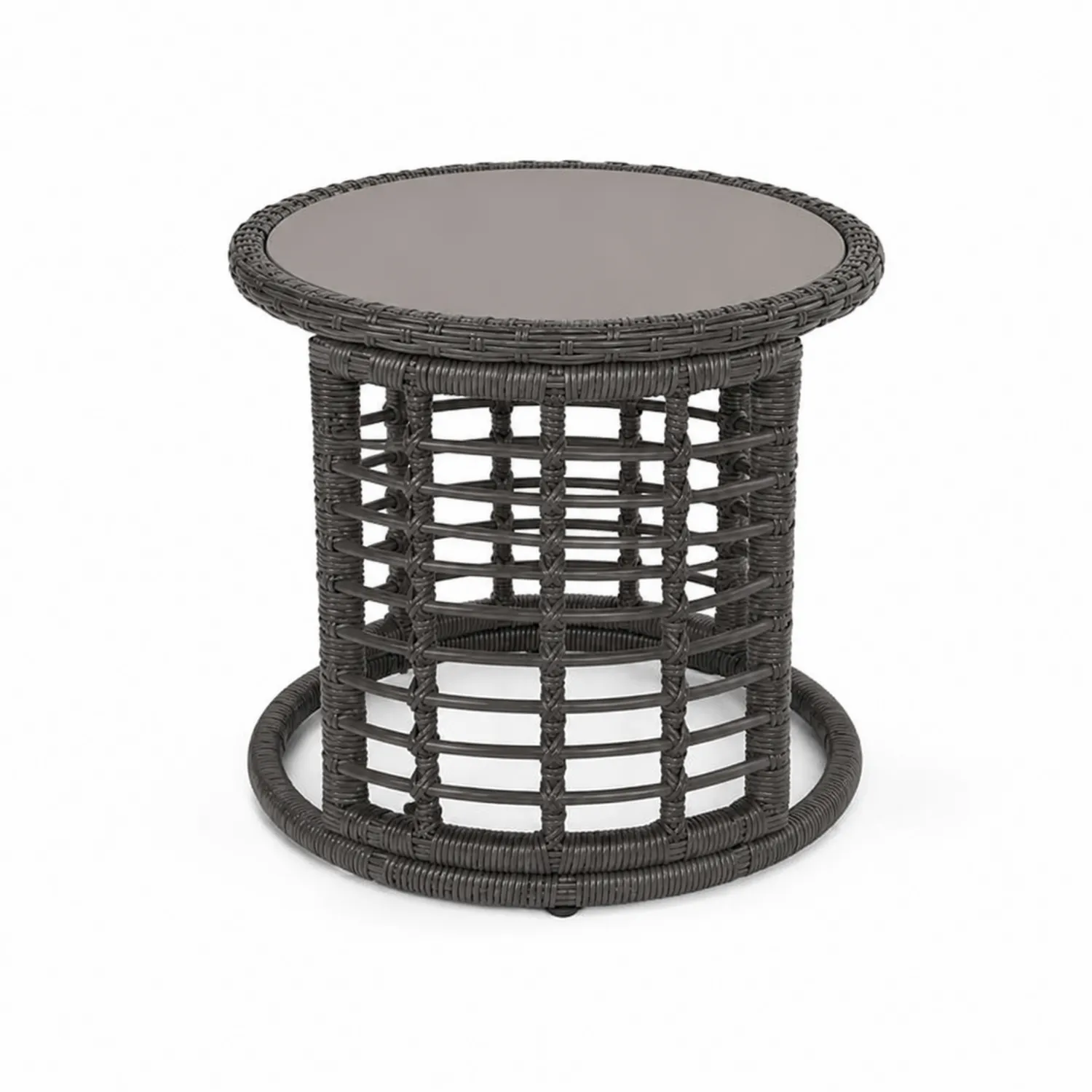 Tavolino rotondo in rattan con piano in vetro temperato-Veltidorin