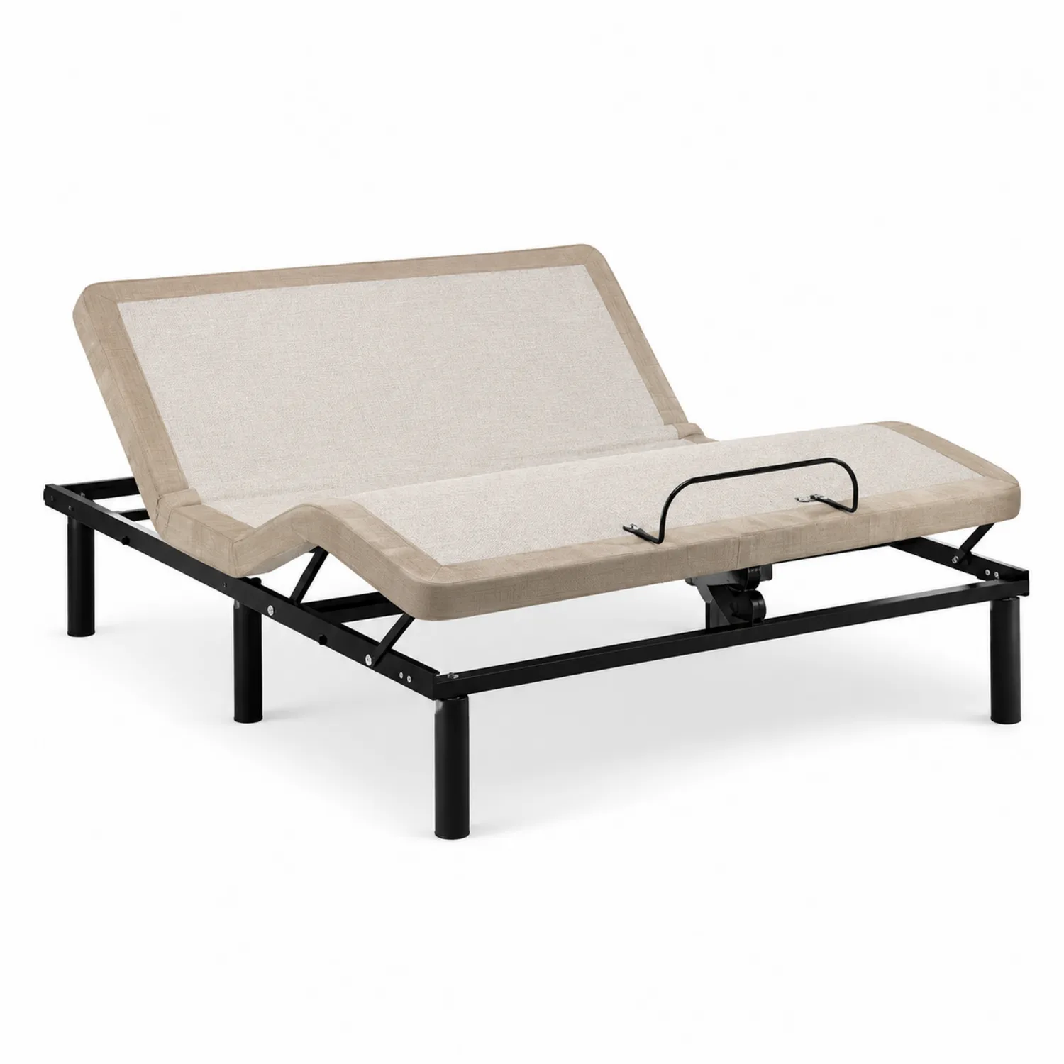 Letto Regolabile Matrimoniale in Metallo e Tessuto Beige 200x160 cm-Veltidorin