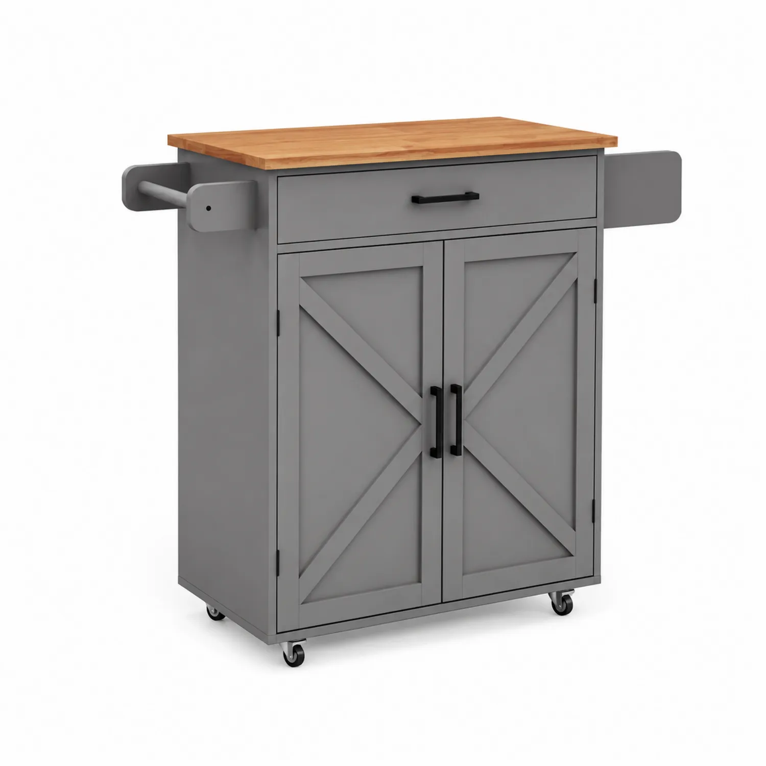 Carrello da Cucina con Piano in Legno e MDF Grigio-Veltidorin