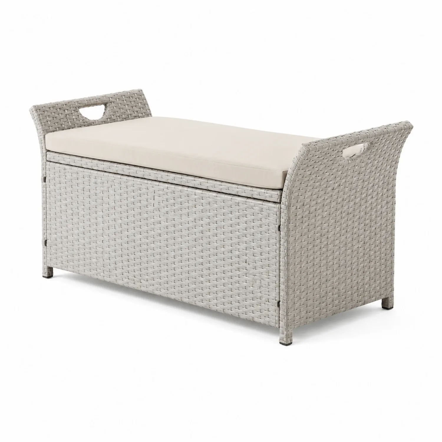 Cassapanca in Rattan Sintetico con Cuscino Crema 120x50x68 cm-Veltidorin