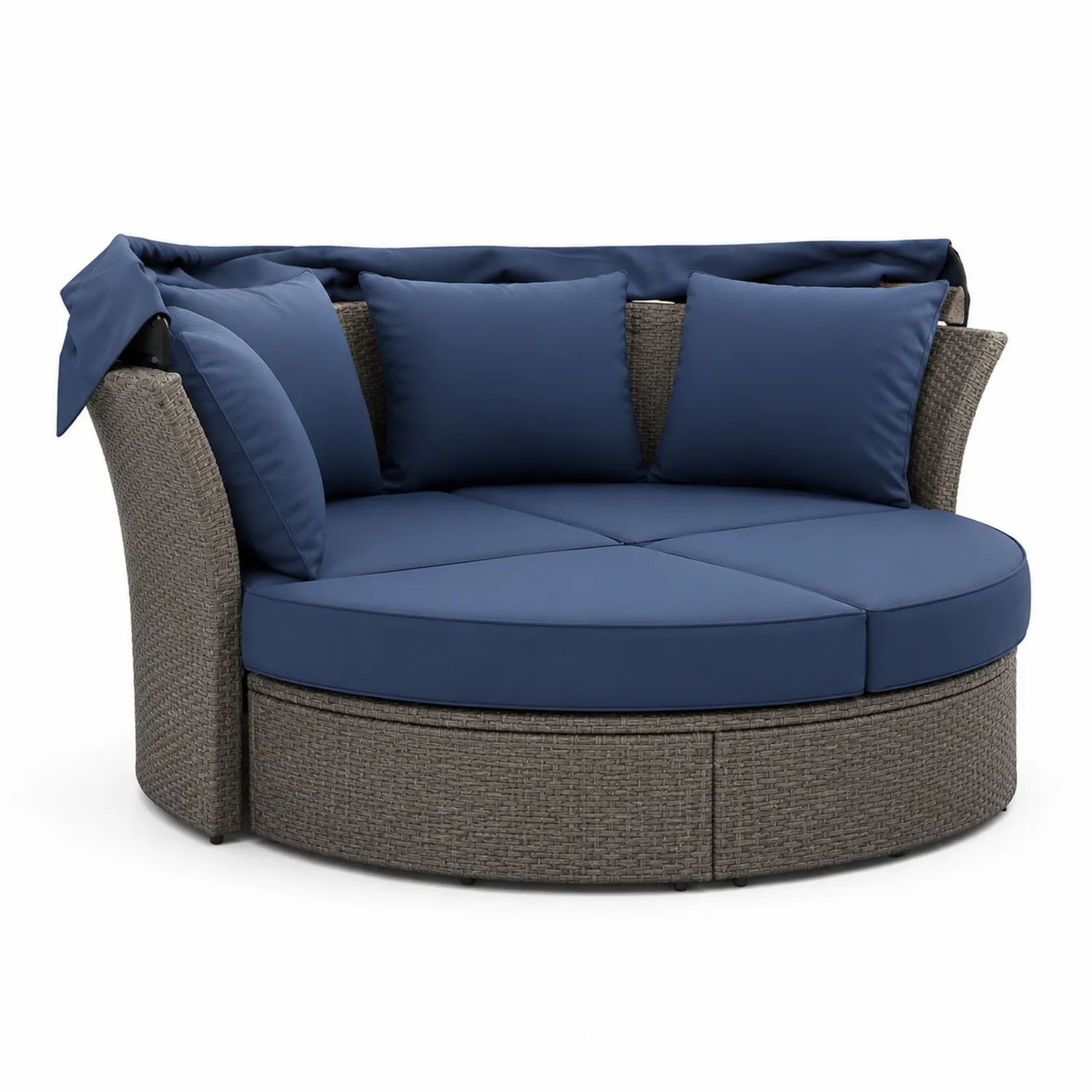 Divano Rotondo da Giardino in Rattan Sintetico Blu con Cuscini-Veltidorin