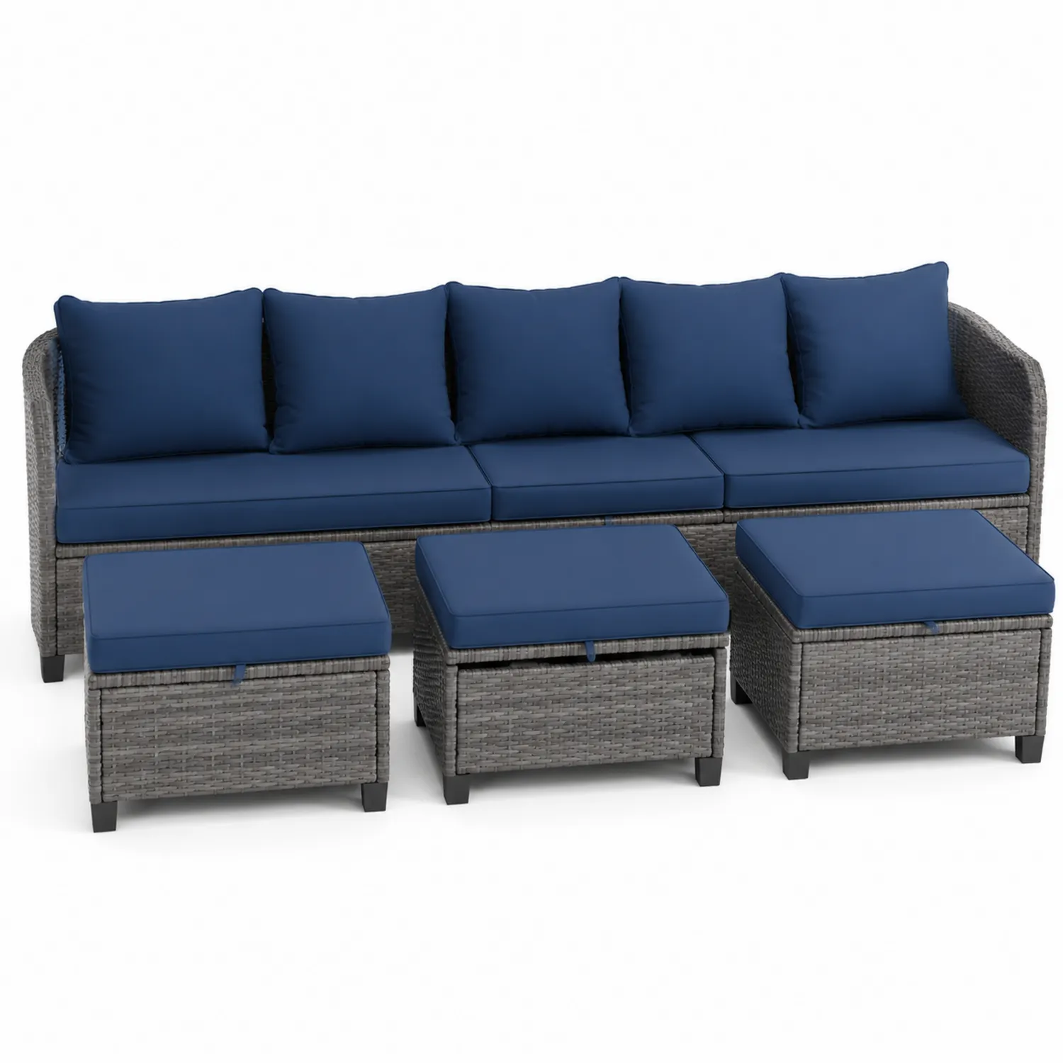Set di Divani da Esterno in Rattan con Cuscini Blu-Veltidorin
