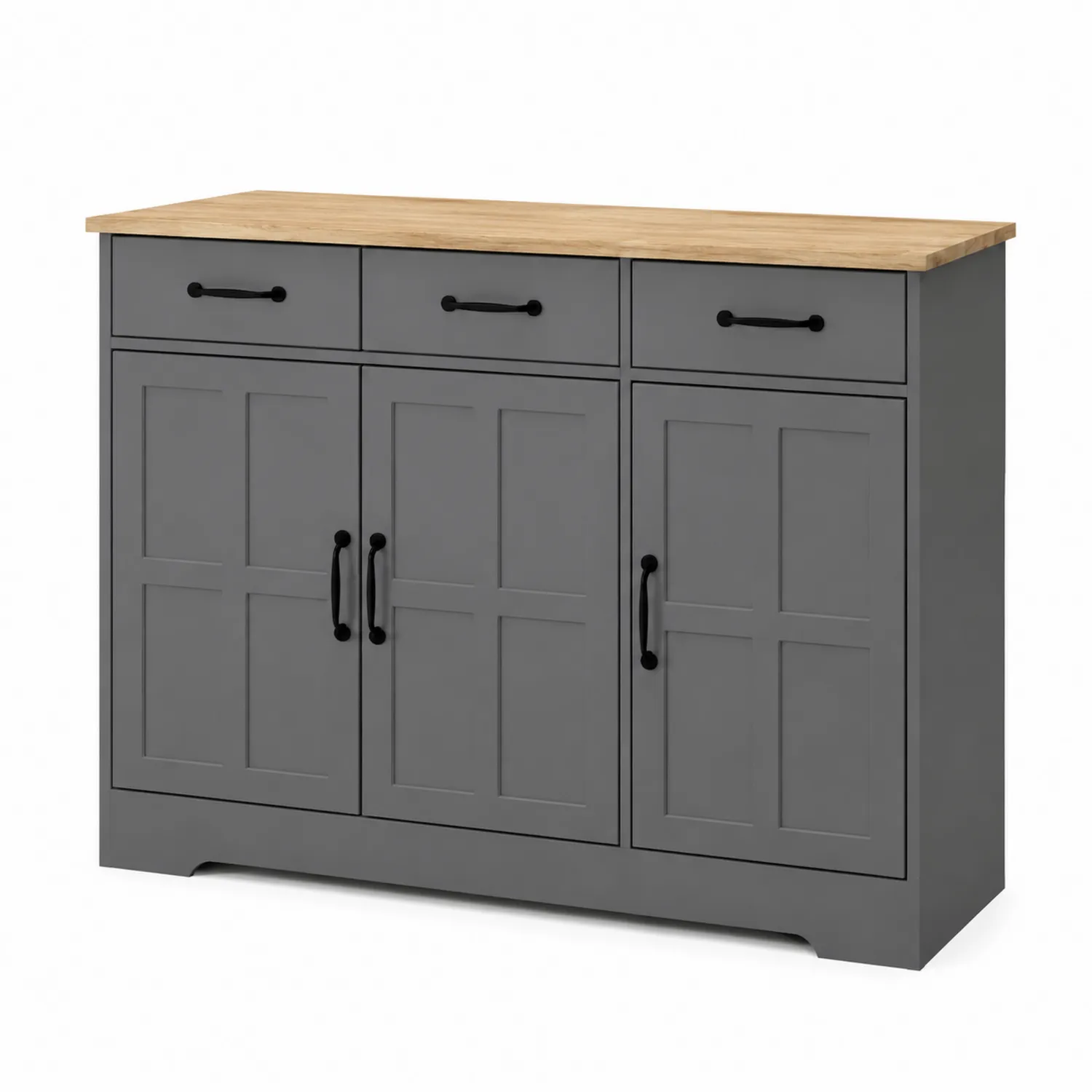Credenza alta in MDF e legno con 3 cassetti e 3 ante grigia-Veltidorin