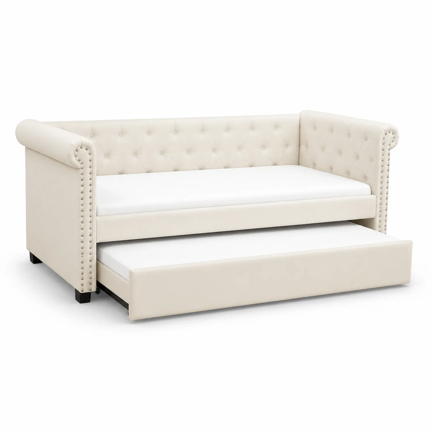 Divano Letto Estraibile in Pelle Sintetica Beige-Veltidorin