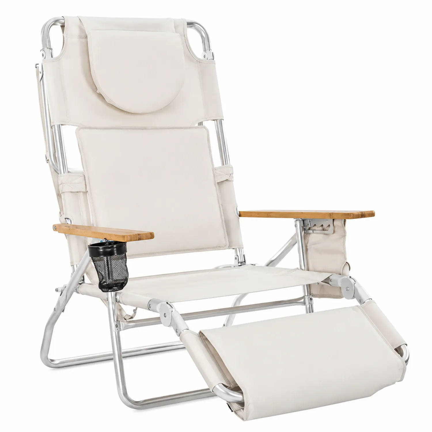 Sedia a sdraio regolabile in alluminio e poliestere beige-Veltidorin