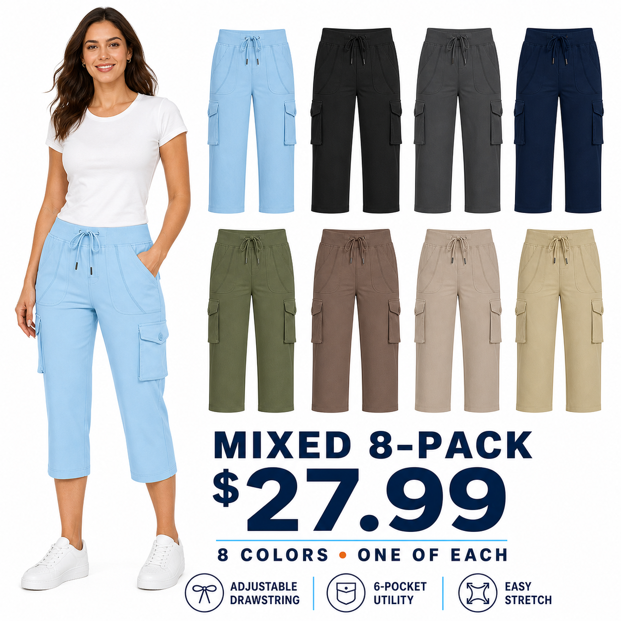 Mixed 8-Pack women's cargo capri pants bundle