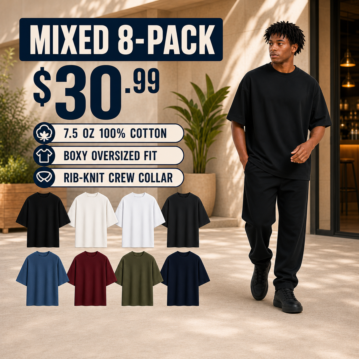 Mixed 8-Pack offer with eight heavyweight oversized cotton T-shirt colors