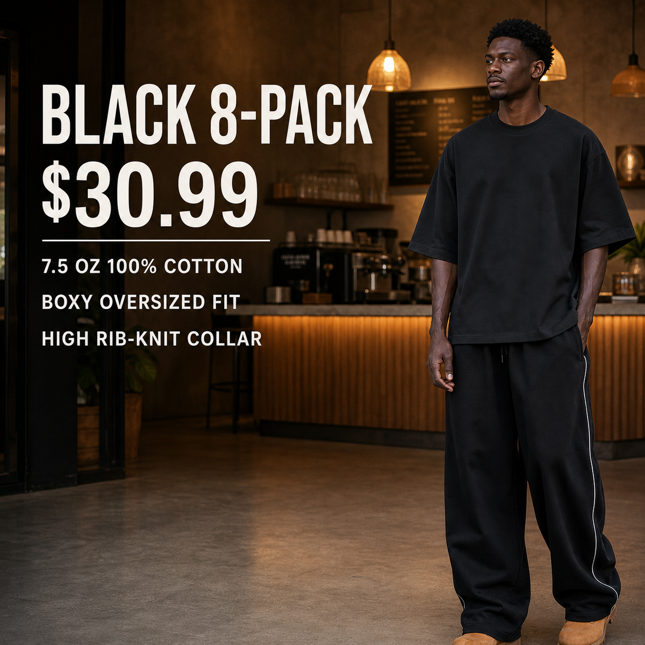 Black 8-Pack heavyweight oversized cotton T-shirt on model