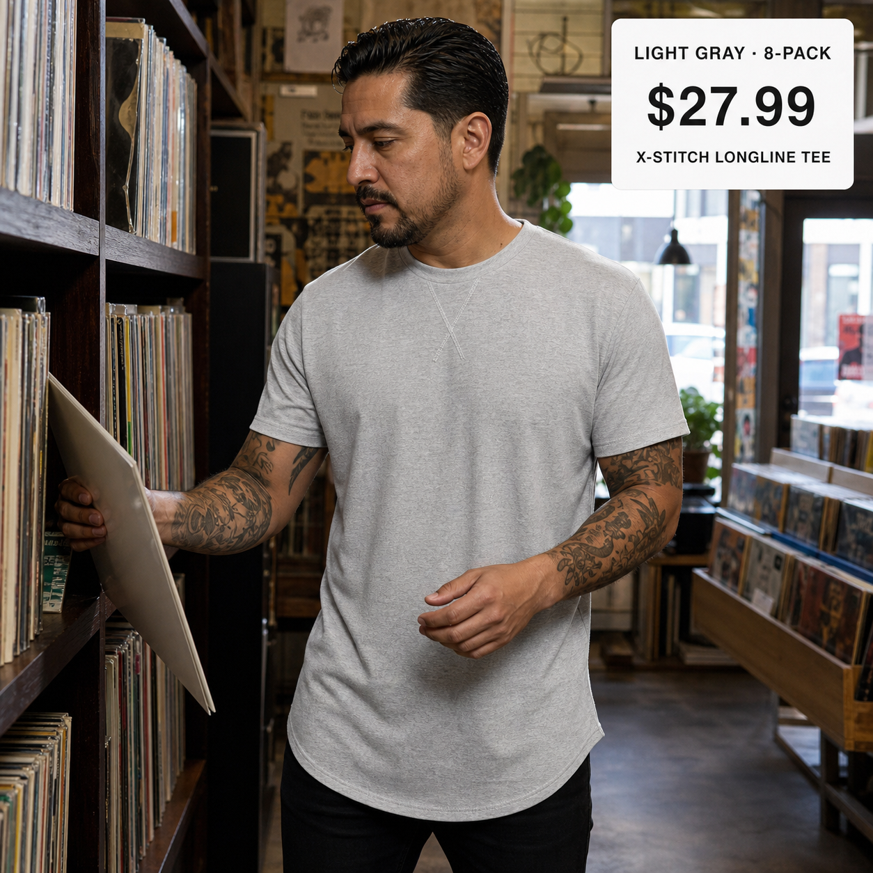 Light Gray 8-Pack longline X-stitch crew-neck T-shirt