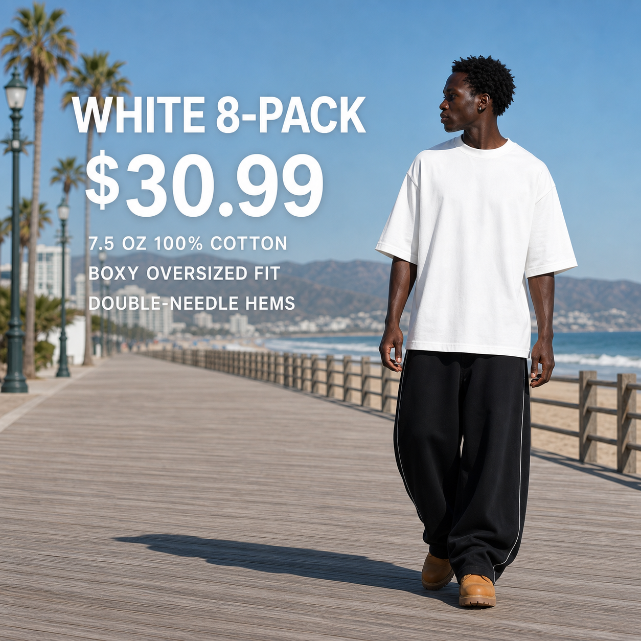 White 8-Pack heavyweight oversized cotton T-shirt on model