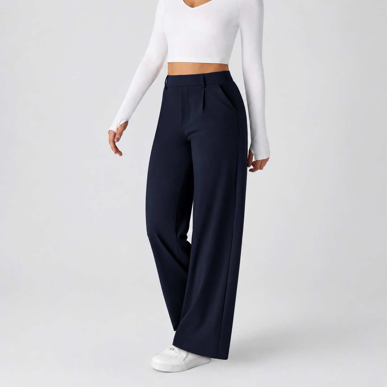 Midnight Navy wide leg dress pants front view