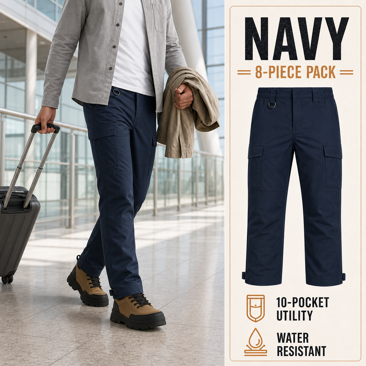 Navy 8-Pack lightweight ripstop tactical work pants