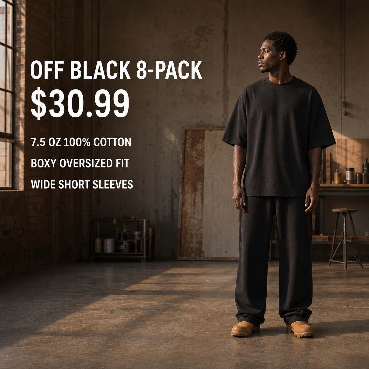 Off Black 8-Pack heavyweight oversized cotton T-shirt on model