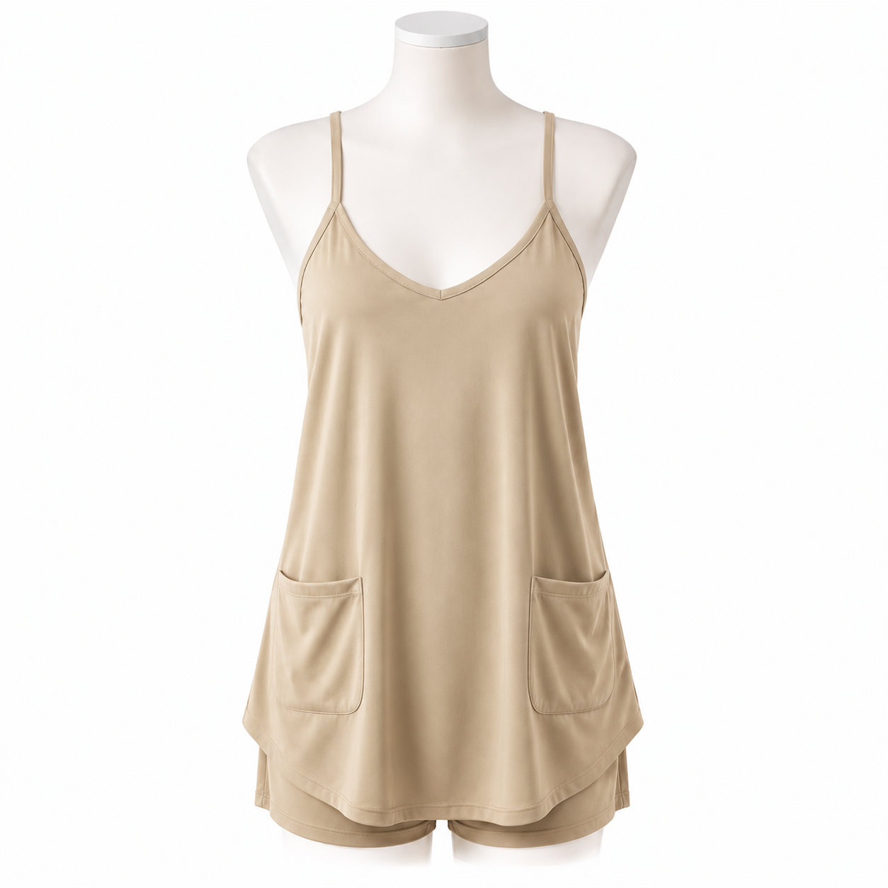 Warm Sand sleeveless mini dress romper front view