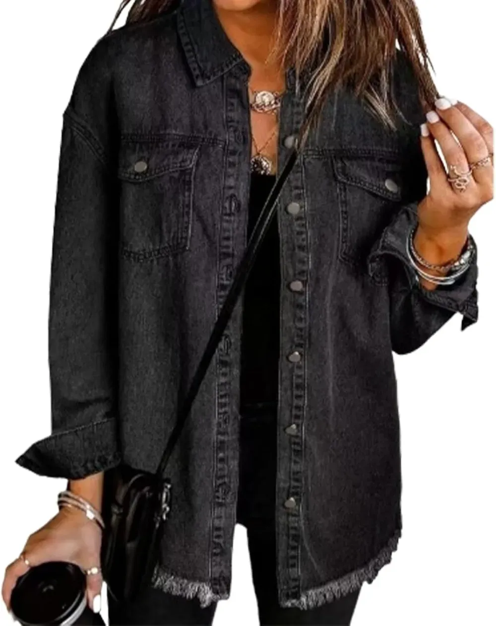 Women's Casual Denim Button Down Distressed Jacket