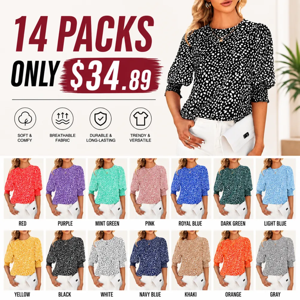 8 PACK Women’s Polka Dot T-Shirt – Soft Crewneck Blouse for Work