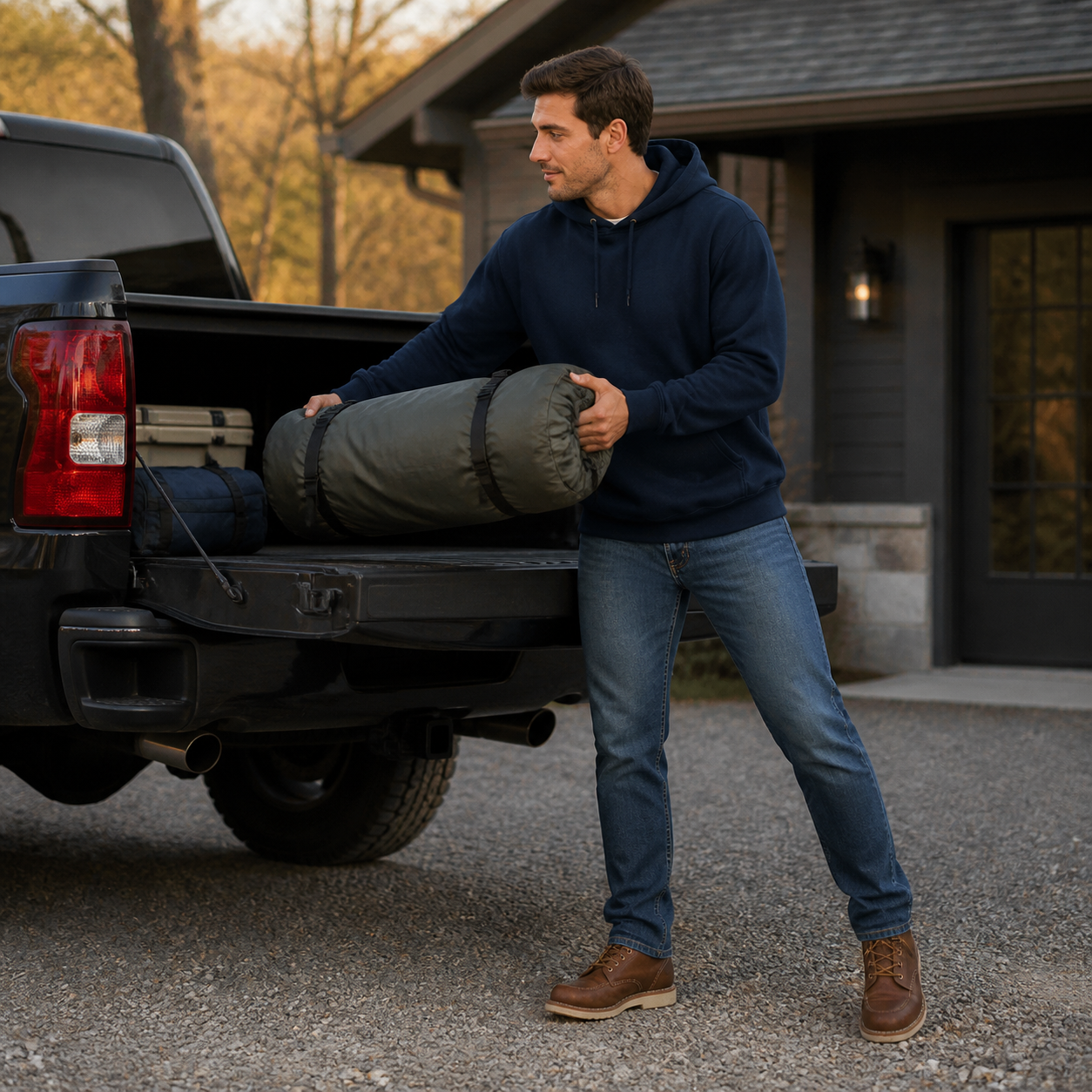 New Navy loose-fit pullover hoodie in a workday-to-weekend scene