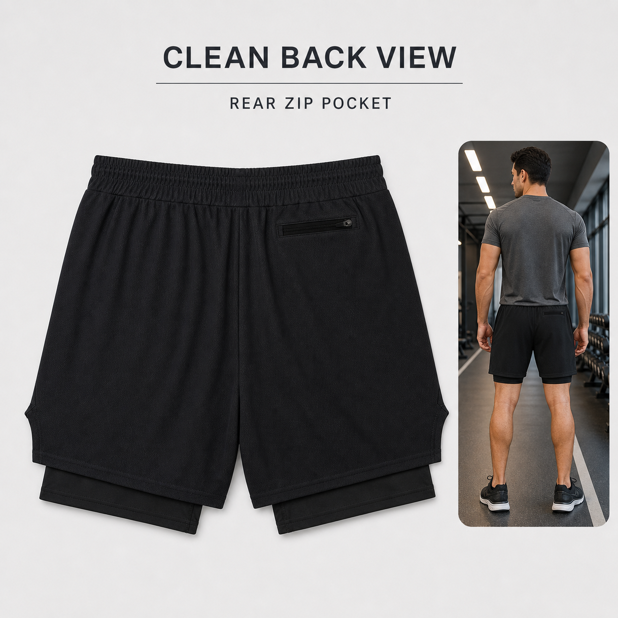 Back view with a single rear zip pocket